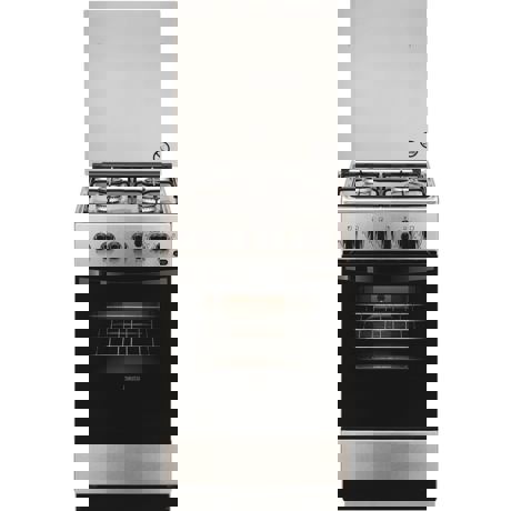 Aragaz Zanussi ZCG212J1XA, 50x50 cm, 4 arzatoare gaz, 53 litri, Timer, Aprindere electrica plita, Grill, Rotisor, Inox