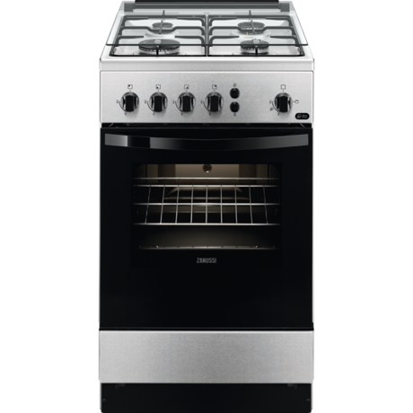 Aragaz Zanussi ZCG510U1XA, Gaz, 4 arzatoare, Aprindere electrica, 59 litri, 50x60 cm, Inox