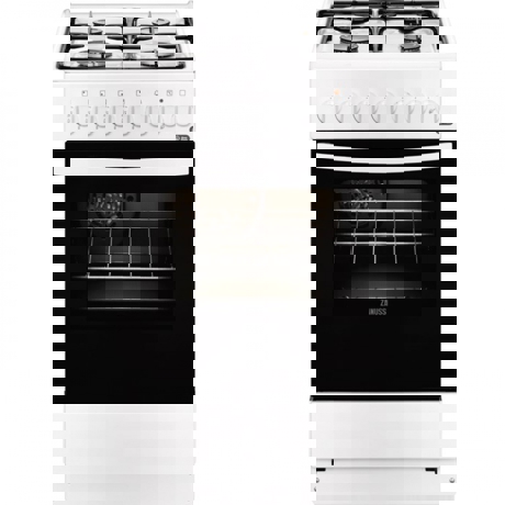 Aragaz Zanussi ZCK552G1WA, 50x60 cm; 4 arzatoare gaz; Cuptor electric multifunctional (5 functii); 53 litri, Timer, Aprindere electrica, Grill, Convectie, Alb
