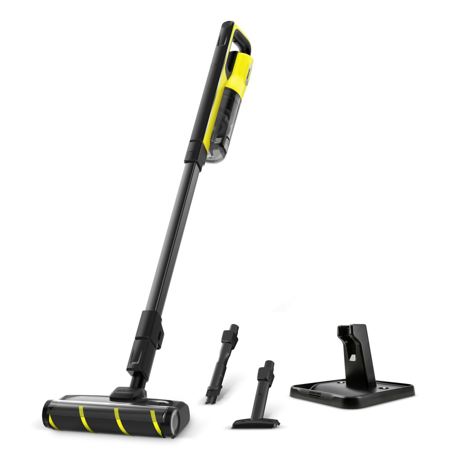 Aspirator vertical Karcher VC 4s Cordless Plus 11982820, 18 V, autonomie 60 de min., Statie depozitare, Negru/Galben
