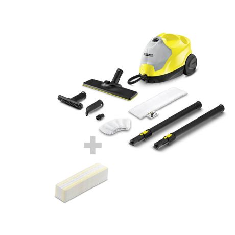 Curatitor cu abur Karcher SC 4 EasyFix 15124630, 2000 W, 3.5 bari, 0.8 L, Kit de curatare a podelei EasyFix, Abur reglabil, Set lavete de unica folosinta, Negru/Galben