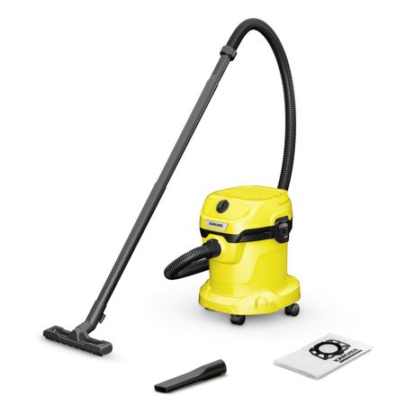Aspirator Karcher WD 2 Plus V-15/4/18 16280030, 1000 W, 15 L, Aspirare uscata/umeda, Sistem de blocare 'Pull & Push', Functie suflare, Negru/Galben