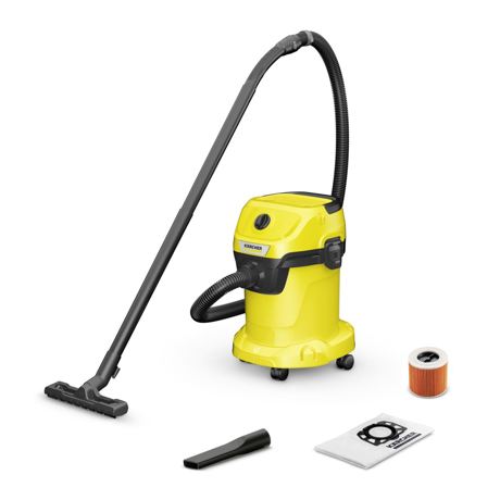Aspirator Karcher WD 3 V-17/4/20 16281010, 1000 W, 17 L, Aspirare uscata/umeda, Sistem de blocare 'Pull & Push', Functie suflare, Negru/Galben