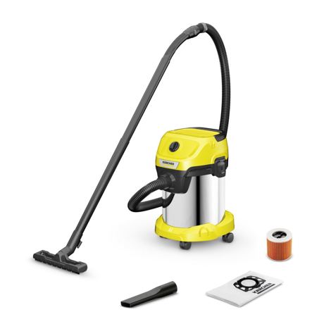 Aspirator Karcher WD 3 S V-17/4/20 16281350, 1000 W, 17 L, Aspirare uscata/umeda, Sistem de blocare 'Pull & Push', Functie suflare, Negru/Galben