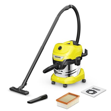 Aspirator Karcher WD 4 S V-20/4/35 16282530, 1000 W, 20 L, Aspirare uscata/umeda, Sistem de blocare 'Pull & Push', Negru/Galben