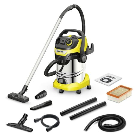 Aspirator Karcher WD 6 P S V-30/8/22/T Renovation 16283760, 1300 W, 30 L, Aspirare uscata/umeda, Conectare scule electrice, Functie suflare, Negru/Galben