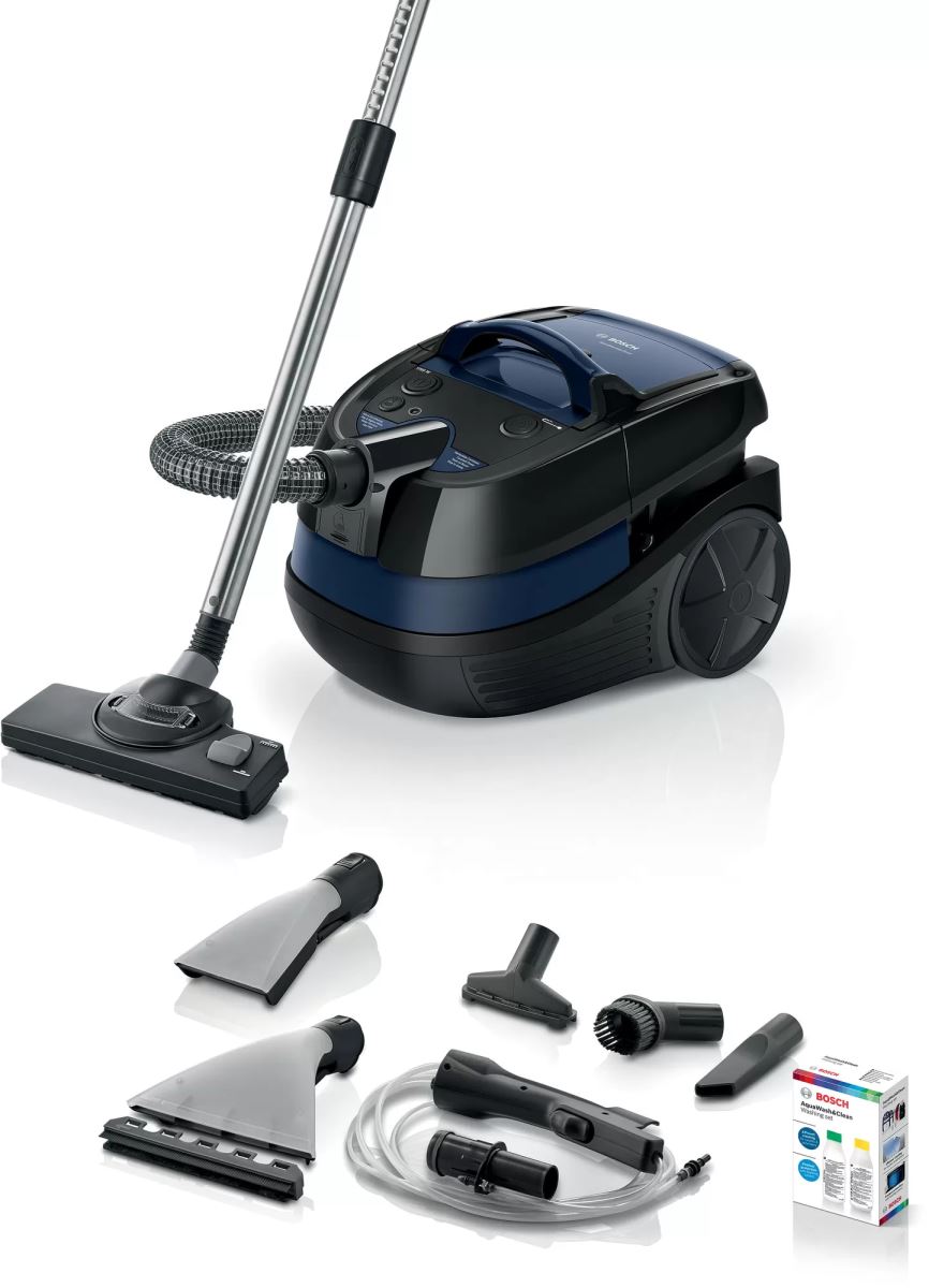 Aspirator Bosch cu spalare BWD41700, Umed/uscat, 1700 W, 5 L/2.5 L, Filtru EPA lavabil, Duze de spalare, Set de spalare, Albastru