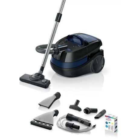 Aspirator Bosch cu spalare BWD41700, Umed/uscat, 1700 W, 5 L/2.5 L, Filtru EPA lavabil, Duze de spalare, Set de spalare, Albastru