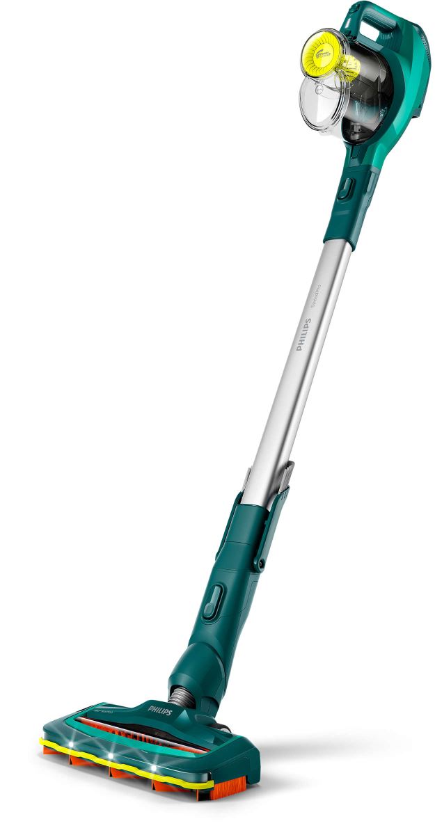 Aspirator vertical 2-in-1 Philips SpeedPro FC6725/01, 21.6 V, Li-ion, 0.4 L, Autonomie 40 minute, Cap de aspirare la 180°, Perie integrată, Staţie de andocare, Verde oliv