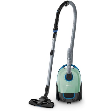 Aspirator cu sac Philips Performer Compact FC8367/09, 750 W, 3 L, Filtru anti-alergeni, Cap de aspirare TriActive, Perie podele dure, Perie pentru mobilă, Verde deşert