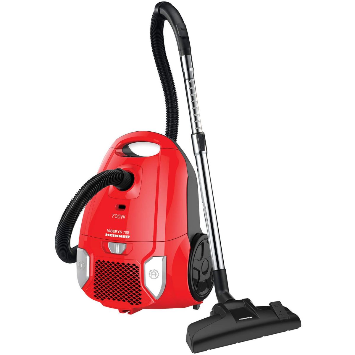 Aspirator cu sac Heinner HVC-MRD1400, 3 L, 700 W, Sac textil, Hepa 12, Tub metalic, Rosu/Negru