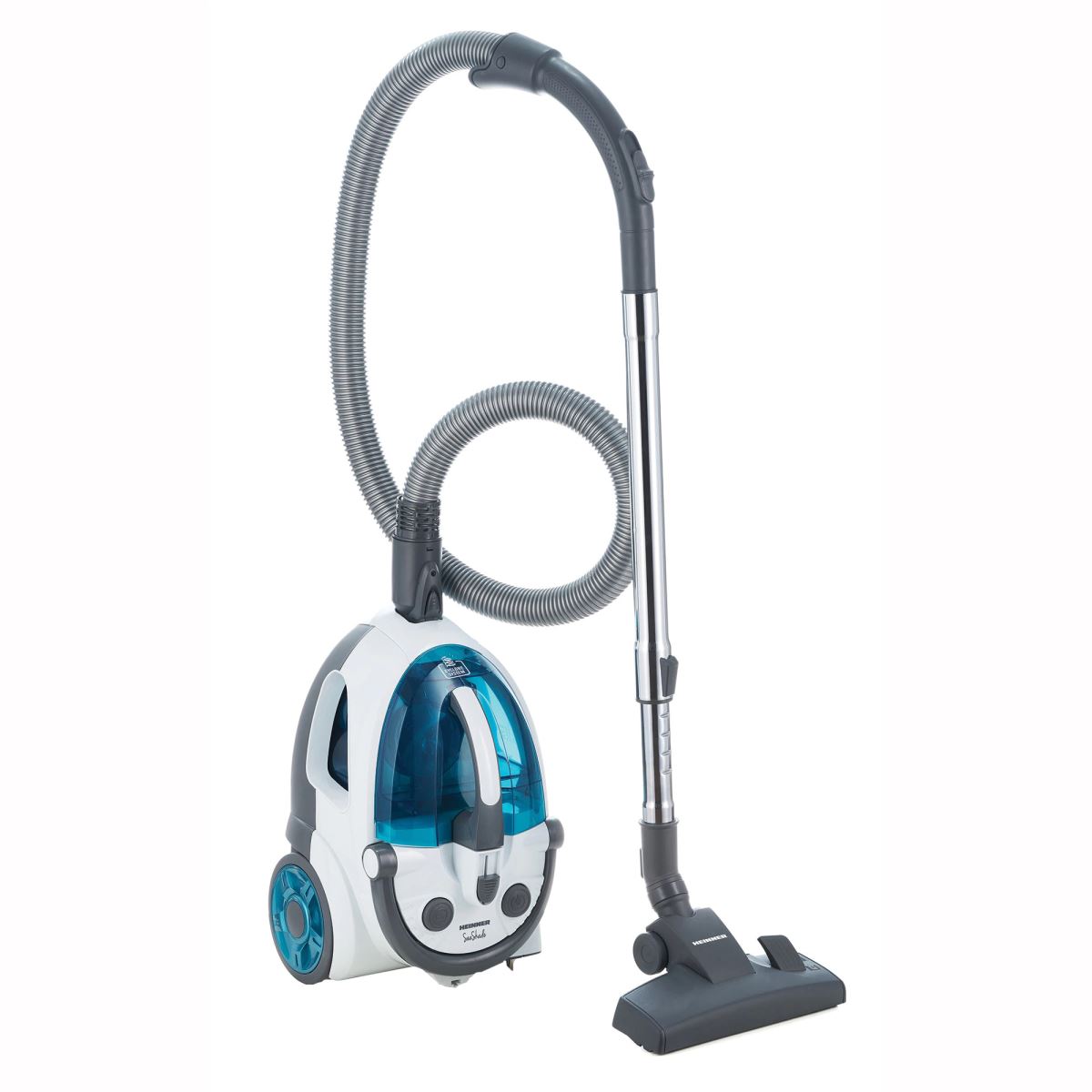 Aspirator fara sac Heinner Seashade HVC-V800WBL, 800 W, 2 L, Filtru HEPA 11, Accesoriu 2 in 1, Perie canapea, Alb/albastru