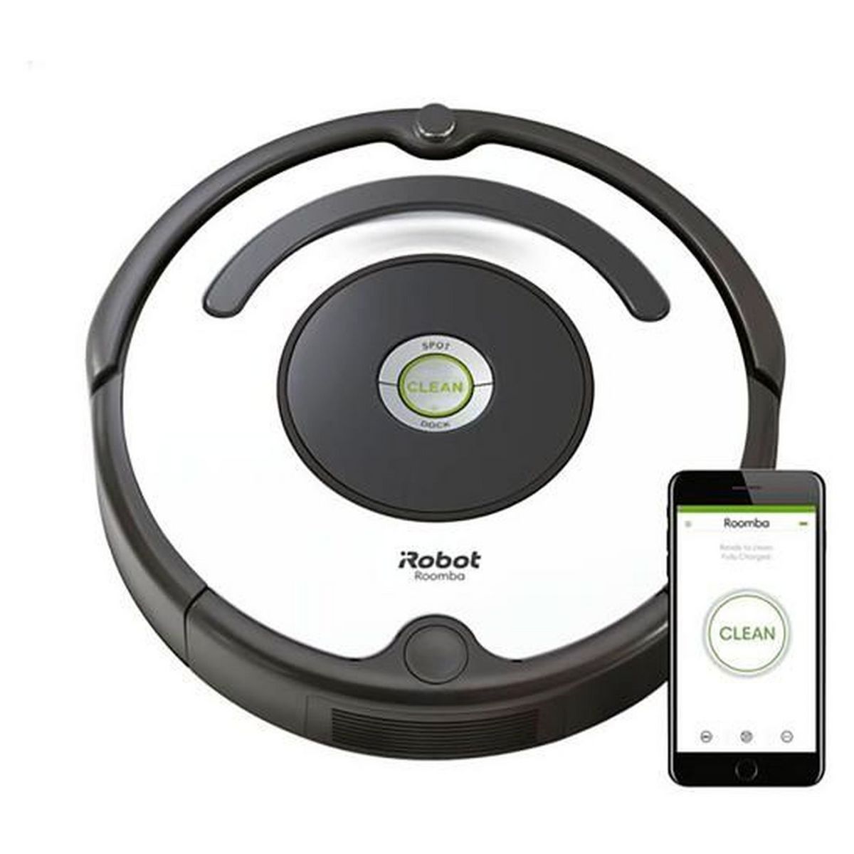 Robot de aspirare iRobot Roomba R675040, 0.6 L, Wi-Fi, Navigatie Smart, Filtru AeroVac, Autonomie de pana la 90 minute, Alb/negru