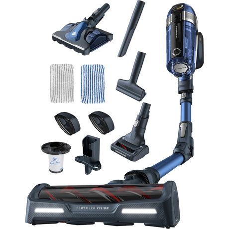 Aspirator vertical Rowenta X-Force11.60 Aqua RH9890WO, 0.99 L, 25.2V, Autonomie 45 de min. (max.), Perie cu iluminare LED, Gri/albastru