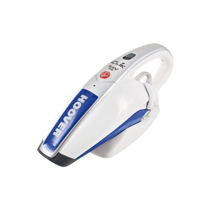 Aspirator de mana Hoover Clik SC84DWB4, 8.4 V, 0.32L, Autonomie 13 min., Acumulator NiMh, Duza spatii inguste, Baza incarcare, Alb/Albastru