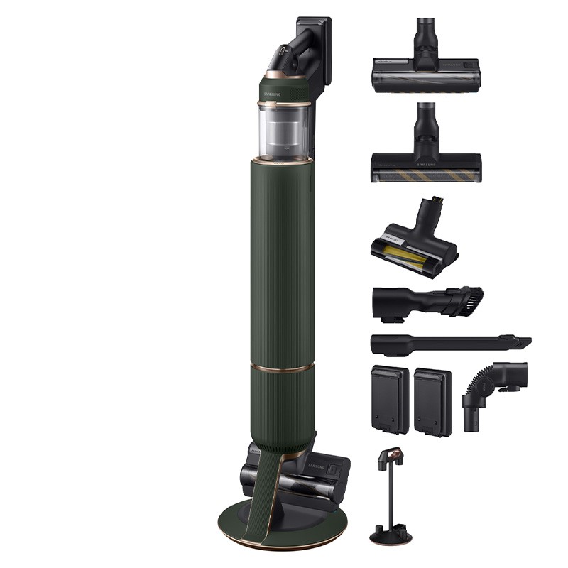 Aspirator vertical Bespoke Jet One Complete Extra VS20A95943N/GE, 0.5 L, 25.2 V, 580W, All in One Clean Station™, Digital Inverter, Perie Jet Dual, Perie PET, Perie Slim Action, Aut. max 120 min doua baterii, Verde