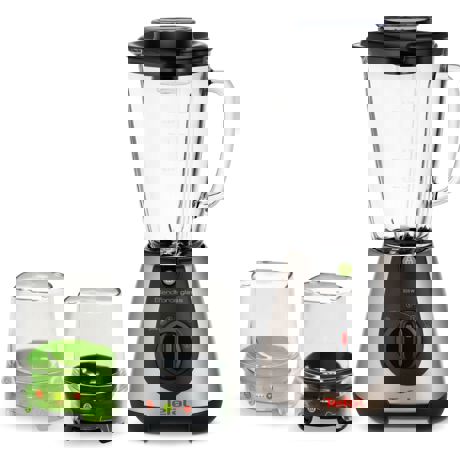 Blender de masa Tefal BlendForce Glass Tripl'Ax BL313A38, 500 W, 1.25 l, Mini-tocător, Mini-râşniţă, Negru/Inox
