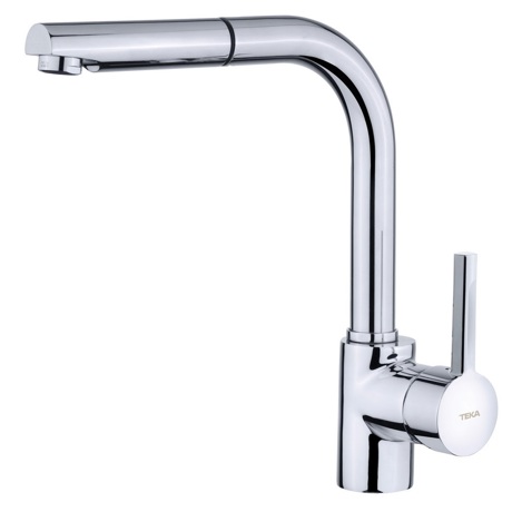 Baterie de bucătărie Teka ARK 938, Sistem extractibil cu funcţie de jet aerat, Teavă înaltă, Aerator anticalcar, Crom, 239381200