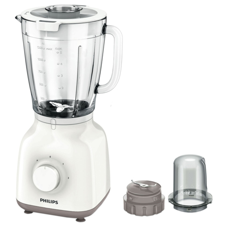 Blender de masa Philips Daily Collection HR2106/00, 400 W, 1.25 l, 2 Viteze, Impuls, Alb/Bej