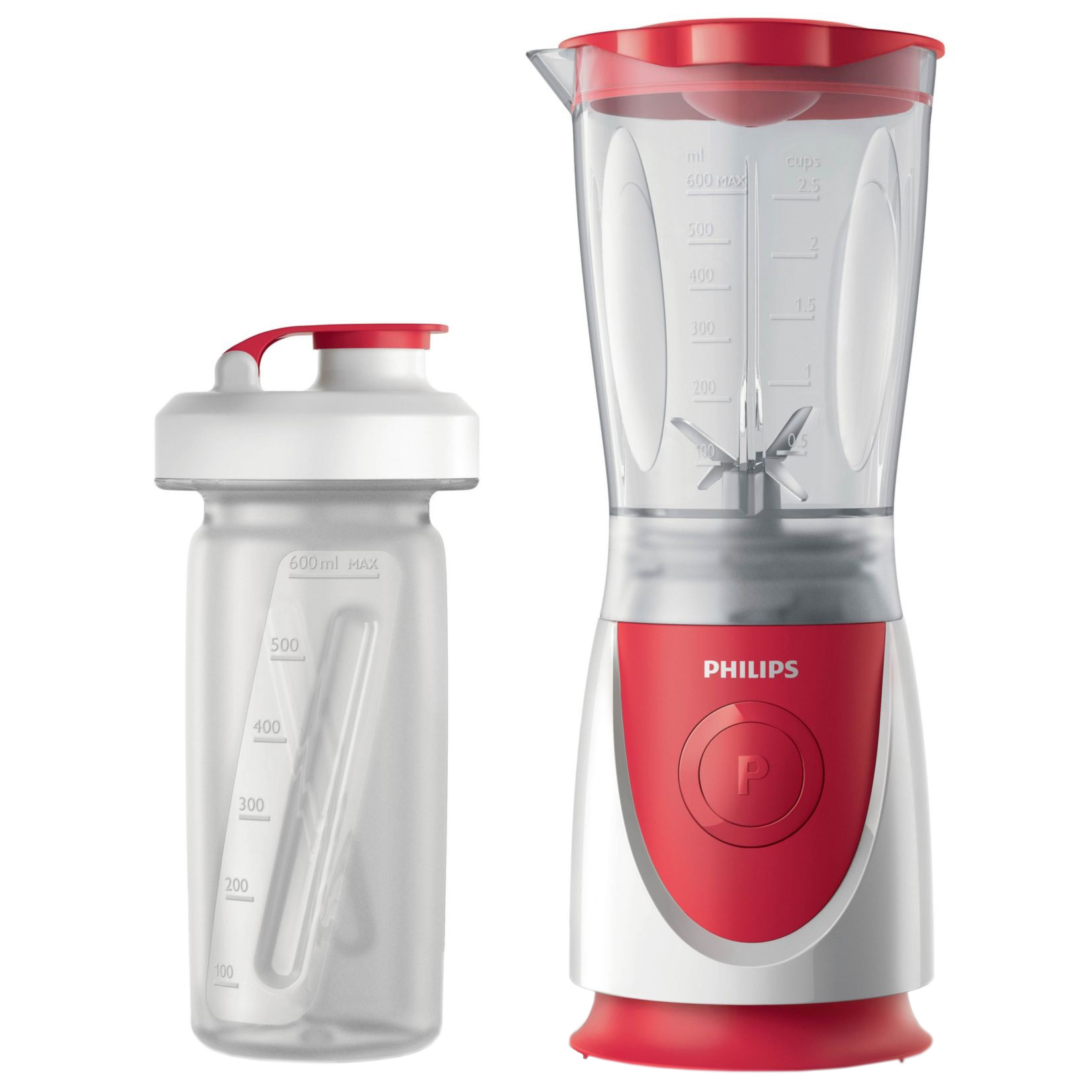Mini Blender Philips Daily Collection HR2872/00, 350 W, 0.6 l, Alb/Rosu