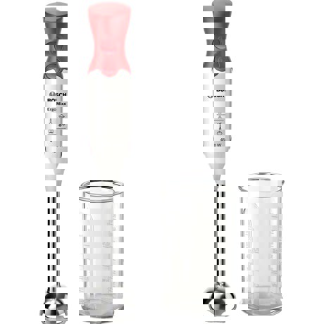 Blender de mana Bosch ErgoMixx MSM64110, 450W, 1 treapta de viteza + functie Turbo, Vas mixare, Alb / Rosu