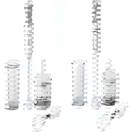 Blender Bosch ErgoMixx MSM66050, 600 W, 12 Viteze, Minitocator, Vas gradat, Tel, Alb/Gri