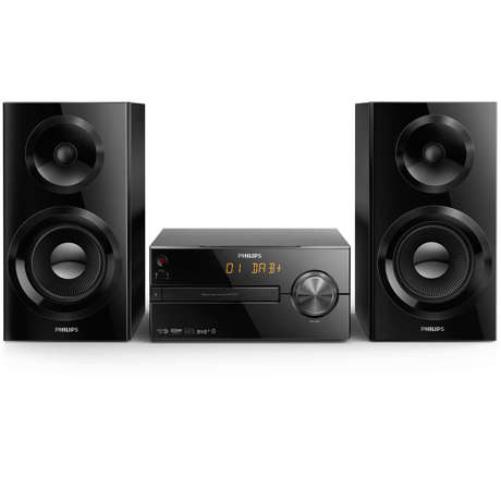 Microsistem muzical Philips BTB2570/12, 70 W, Radio, DAB+, Bluetooth, Woofer, Display, Sistem de boxe Bass Reflex, Negru