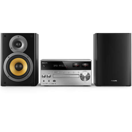 Microsistem muzical Philips BTB8000/12, 150 W, Radio, DAB+, Bluetooth, Woofer, Afişaj VFD, Telecomandă, Negru/argintiu