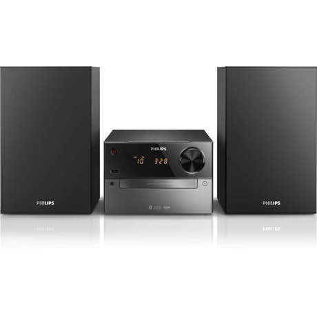 Microsistem muzical Philips BTM2310/12, 15 W, Radio, Bluetooth, Woofer, Display, Sistem de boxe Bass Reflex, Negru/Gri