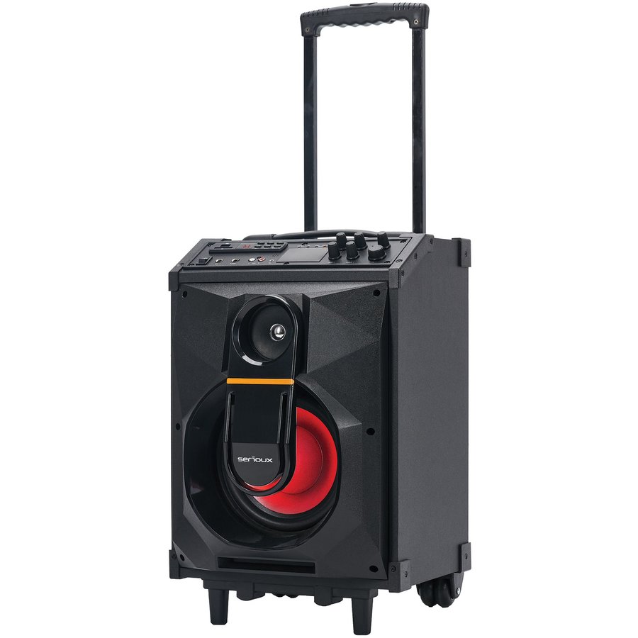 Boxa trolley Serioux SRXTSLY40W, 40W RMS, Bluetooth, USB, SD, Radio FM, AUX, PC in, Port microfon + chitara, Display LED, Microfon inclus, Negru