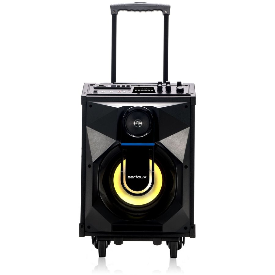 Boxa trolley Serioux SRXTSLY40W, 40W RMS, Bluetooth, USB, SD, Radio FM, AUX, PC in, Port microfon + chitara, Display LED, Microfon inclus, Negru
