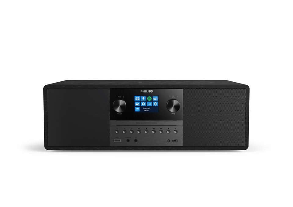 Microsistem audio Philips TAM6805/10, 50W, CD, FM, DAB+, radio internet, USB, Spotify Connect, Bluetooth v.4.2, Aux, 2 alarme, telecomanda, negru