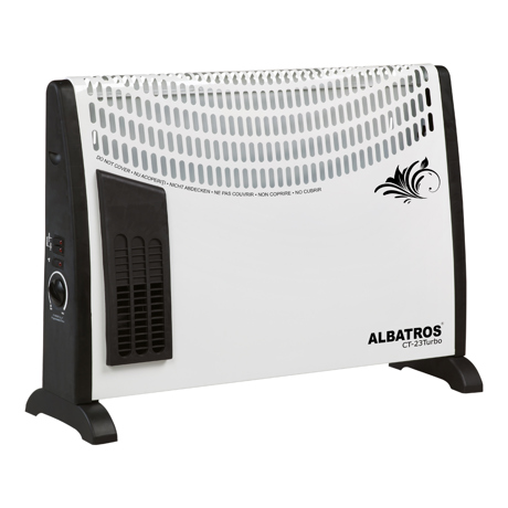 Convector electric Albatros CT-23TURBO, 2000 W, Termostat reglabil, 3 trepte de putere, Functie Turbo, Sistem de protecţie, Alb/Negru