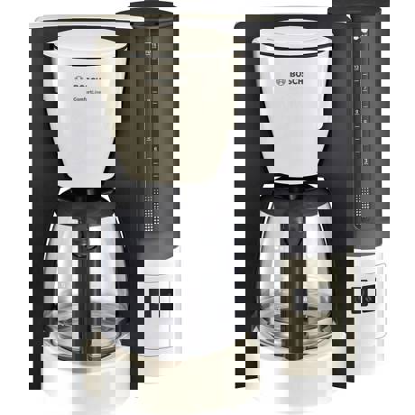 Cafetiera Bosch ComfortLine TKA6A047, 1.200 W, Vas sticla 1.25 l, 10 cesti, Aroma+, EasyDescale3, functie auto shut-off programabila, cream/antracit