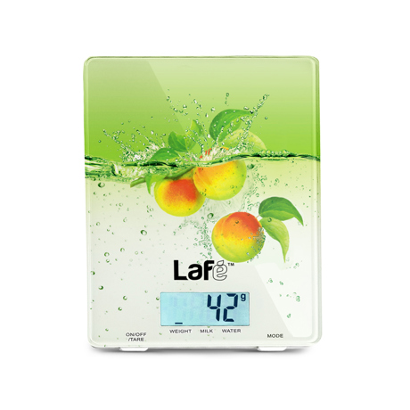Cantar de bucatarie Lafe WKS002.0, 5kg, Functie Tara, Functie cantarire lichide, 1g, LCD, Alb/verde, LAFWAG44881