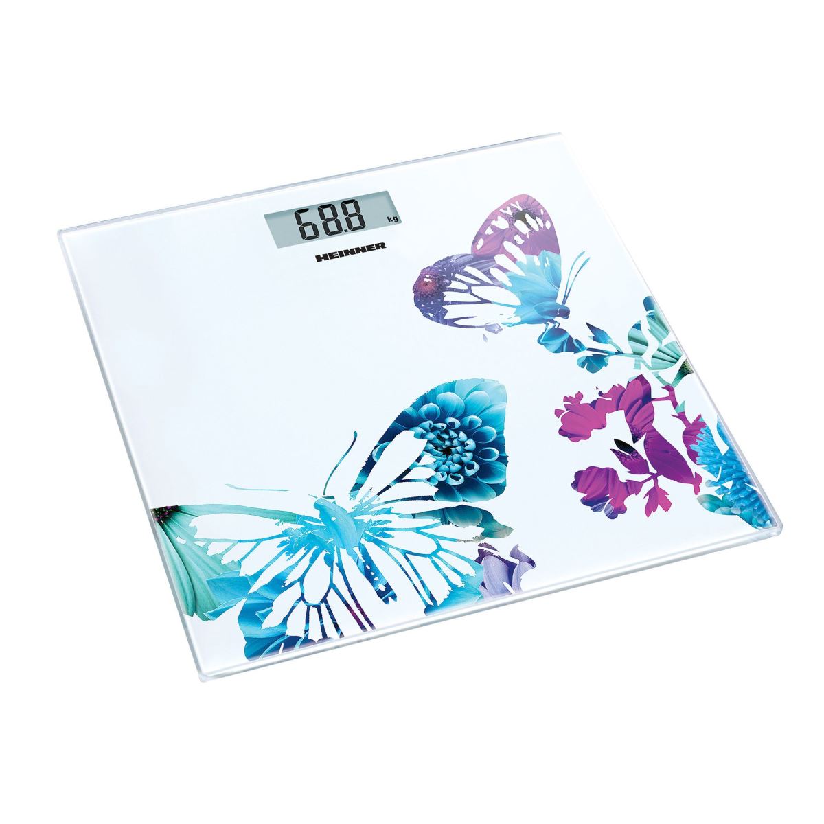 Cantar de persoane Heinner HBS-150BTF, 150kg, Display LCD, Sticla securizata 6mm, Gradare la 100g, Alb