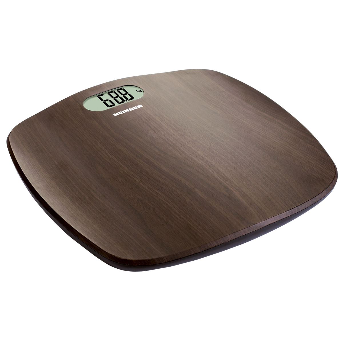 Cantar de persoane Heinner HBS-BRW180BB, 180kg, Display LCD, Gradare la 100g, Design de lemn, Maro