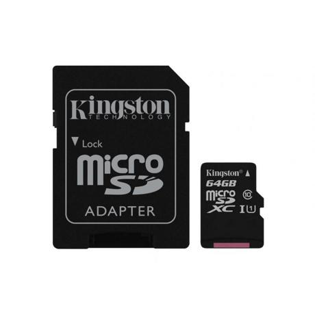 Card de memorie Micro SD Kingston, 64GB, SDC10G2/64GB, Clasa 10, cu adaptor SD