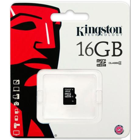 Card de Memorie Kingston microSDHC 16GB Class4 Single Pack, cu adaptor