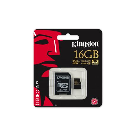 Micro SD Card Kingston, 16GB, U3 UHS-I, R/W 90/45 MB/s, adaptor SD