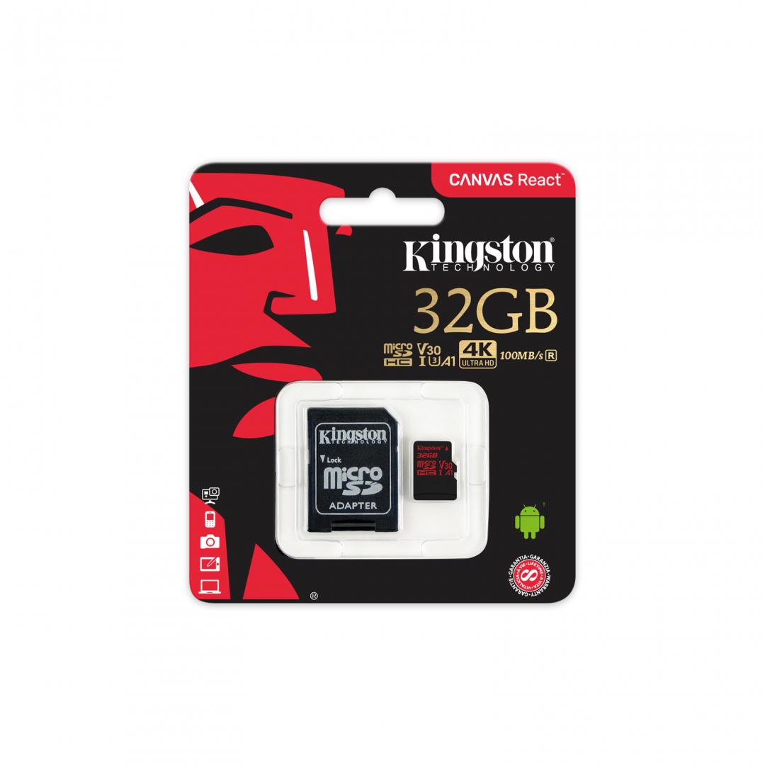 Card de Memorie MicroSDHC Kingston, 32GB, CLASS 10 UHS-I, 100/70 MB/s, adaptor SD
