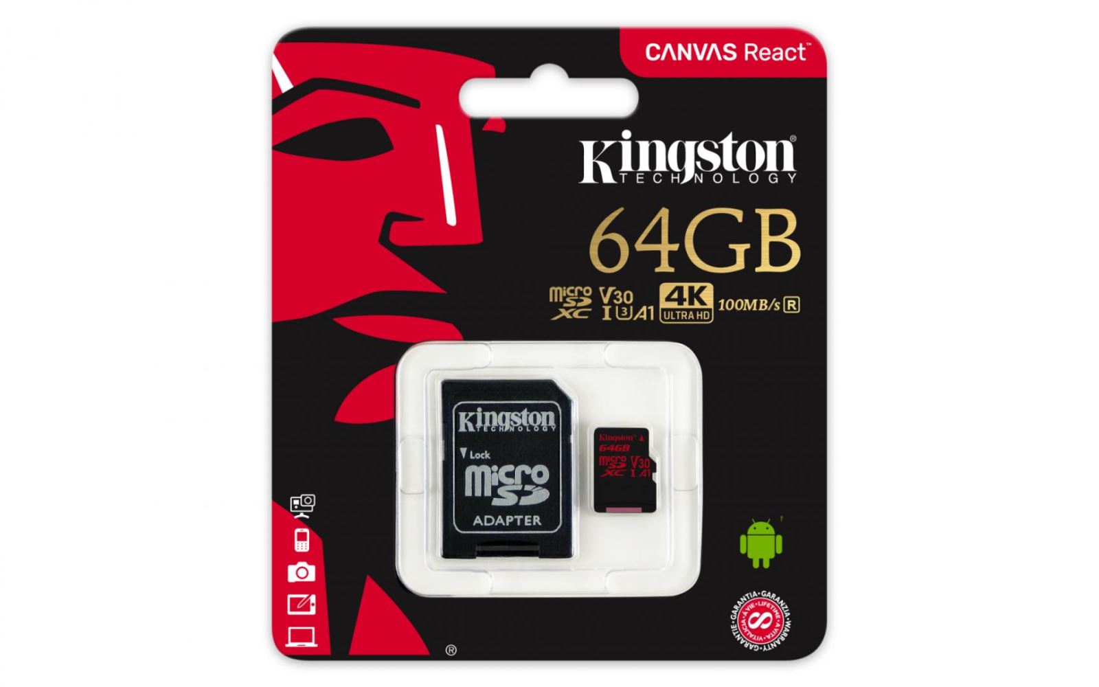 Card de Memorie MicroSDXC Kingston, 64GB, CLASS 10 UHS-I, 100/80 MB/s, adaptor SD