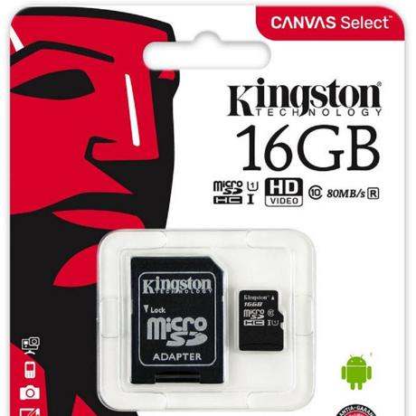 Card de Memorie MicroSDHC Kingston Canvas Select 80R, 16GB, Clasa 10 UHS-I, 80/10 MB/s, adaptor SD