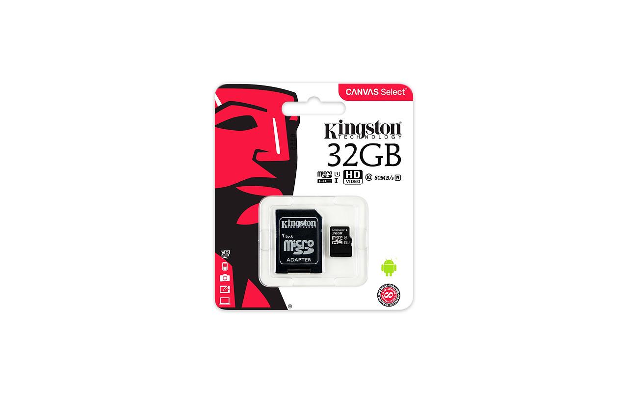 Card de Memorie MicroSDXC Kingston Canvas Select 80R, 32GB, Clasa 10 UHS-I, 80/10 MB/s, adaptor SD