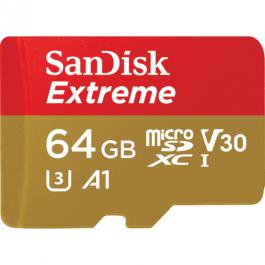 Card de Memorie Micro Secure Digital Card SanDisk Extreme, 64GB, Clasa 10, R/W speed: 100MB/s/60MB/s, include adaptor SD (pentru telefon)