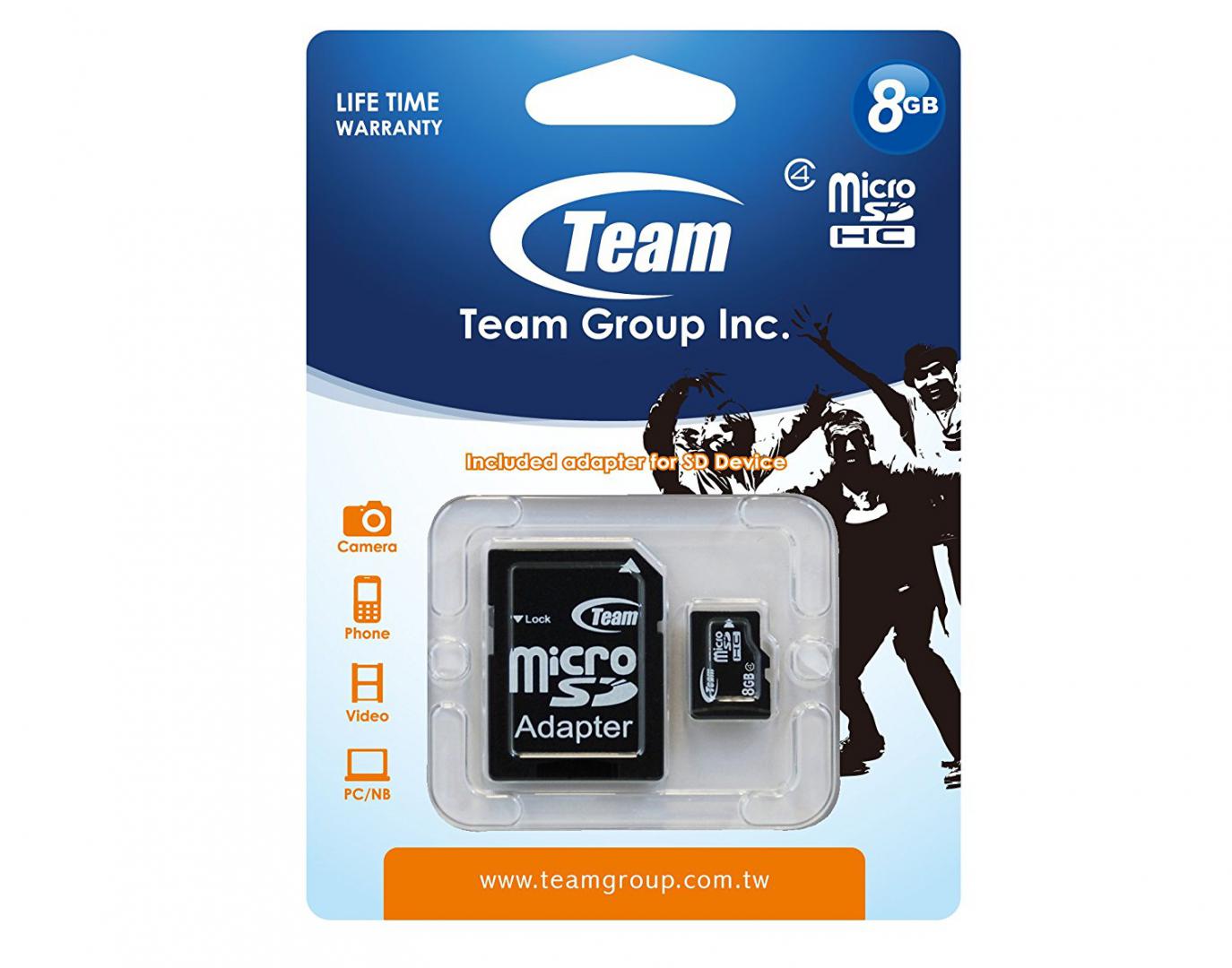 Card de Memorie MicroSD Team Group, 8GB, Clasa 4, Read 13MB/s, Write 5MB/s