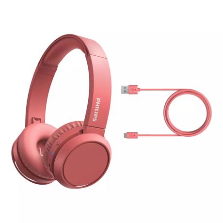 Casti wireless supraauriculare Philips TAH4205RD/00, Bluetooth v5.0, Bass Boost, Microfon, Pliabile, Redare 29 ore, Rosu