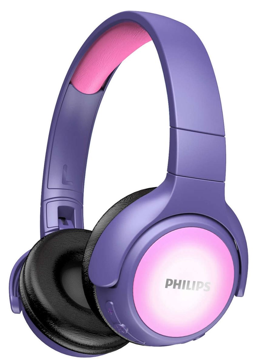 Casti audio wireless pentru copii Philips TAKH402PK/00, Bluetooth v5.0, microfon, redare 20h, Mov/Roz