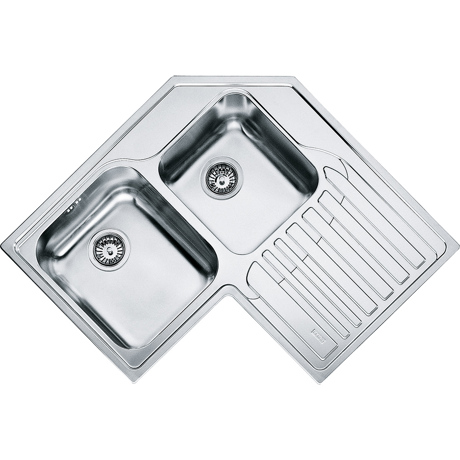 Chiuveta Franke Angolo 101.0001.044 STX 621-E, 830 x 830mm (sifon inclus), Picurator dreapta, 2 cuve, Inox satinat