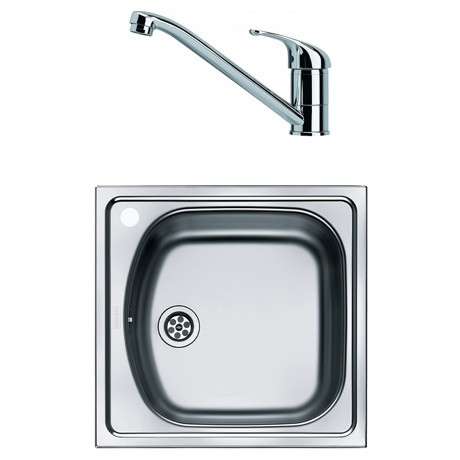 Pachet Franke 101.0636.526, Chiuveta ETL 610-36, 45.5.x43.5 cm, 1 cuva orificiu baterie stanga, Inox dekor + Baterie Basic Crom